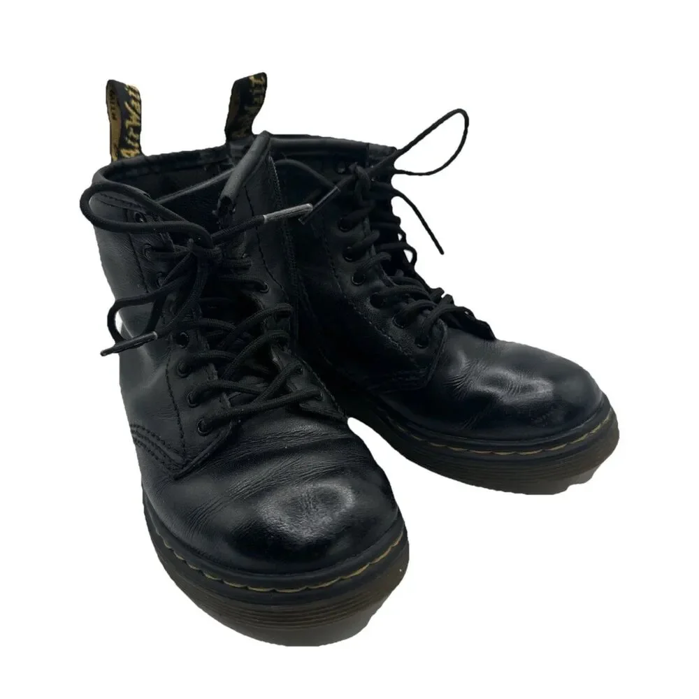 Dr. Martens KIDS 1460T Leather Lace Up Combat Boots-Size 10-Black Preowned